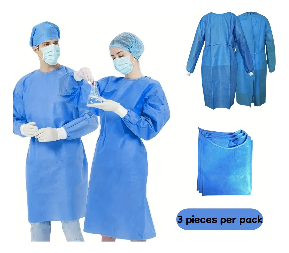 3pcs 45gsm SMS Three-Layer Com - Medical Lab Gown 评论和价格