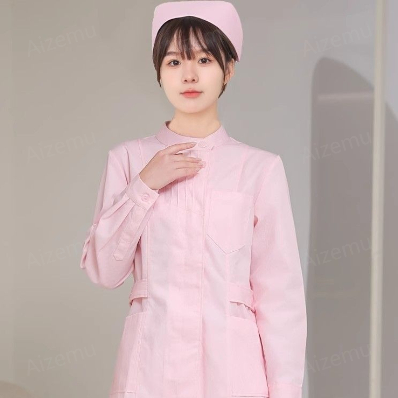 Pink Long Sleeve Nurse Uniform - Medical Lab Logo 评论和价格