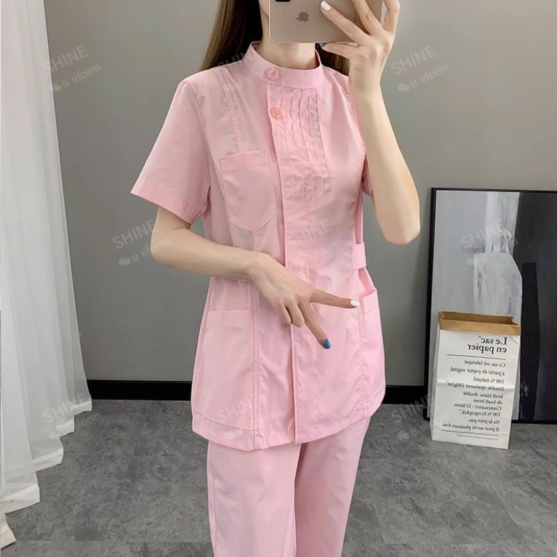 Pink Nurse Uniforms Short Slee - Medical Lab Logo 评论和价格